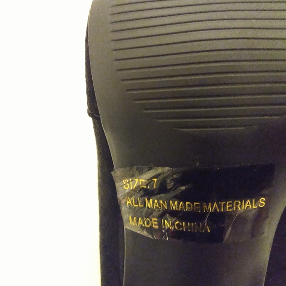 Qupid Black Red Floral Faux Suede Over Knee 4 1/4" Chunky Heel Boots sz 7 - Picture 7 of 10